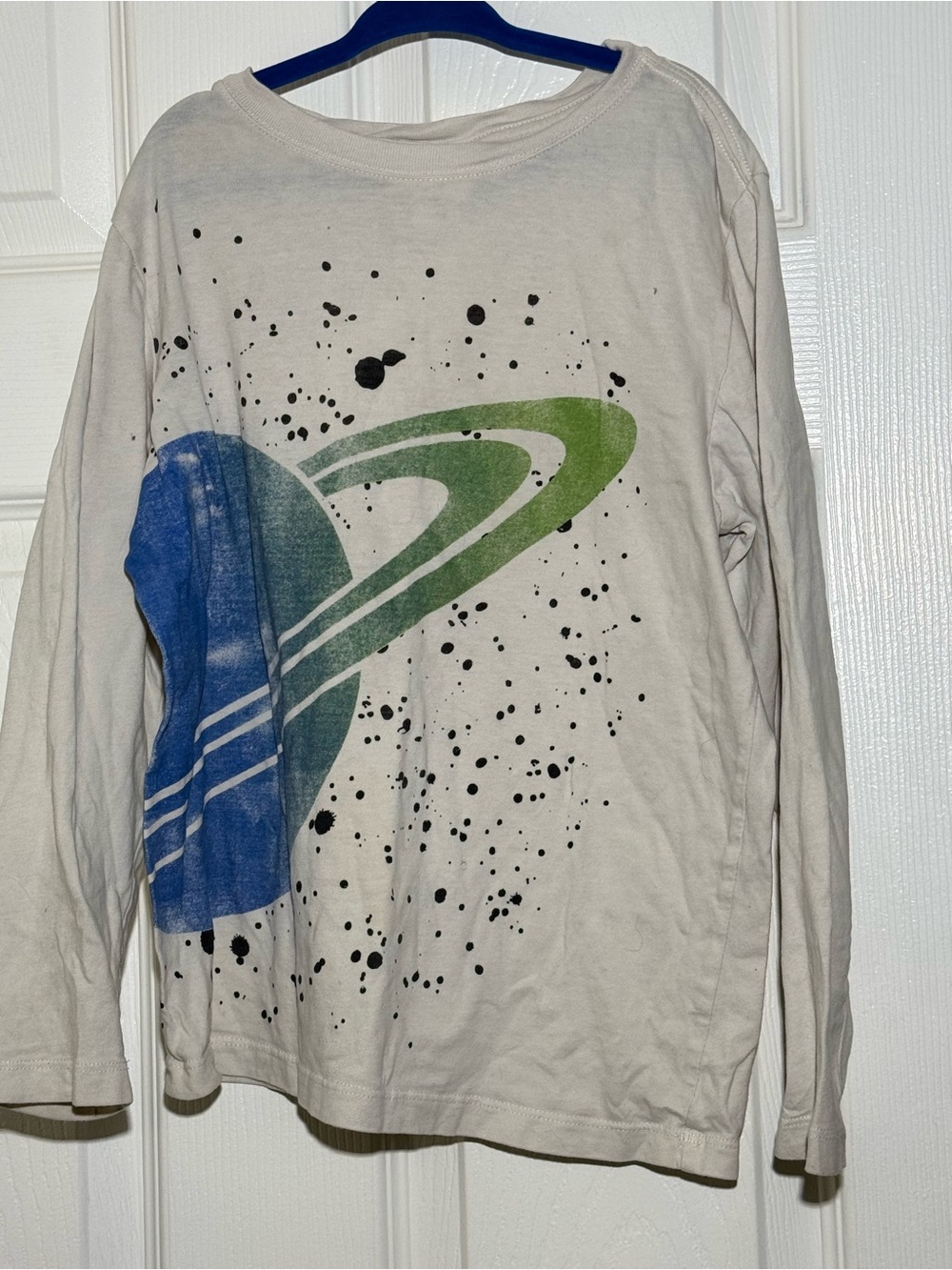 Hanna Andersson White Long-Sleeve Shirt with Blue & Green Planet Graphic
